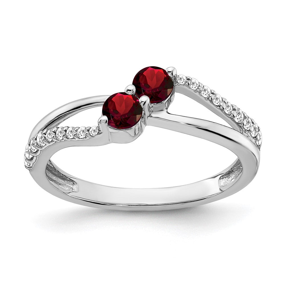 Image of ID 1 14k White Gold Garnet and Real Diamond 2-stone Ring