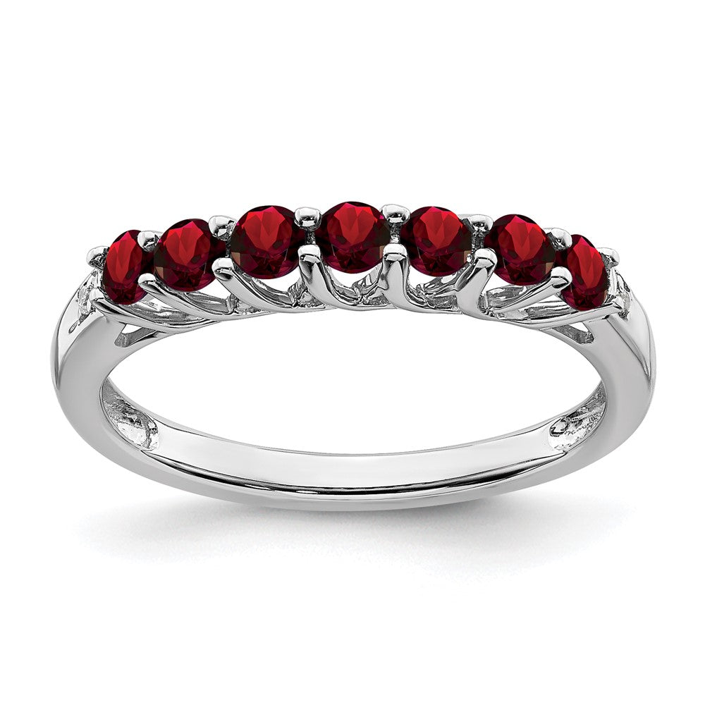 Image of ID 1 14k White Gold Garnet and Real Diamond 7-stone Ring
