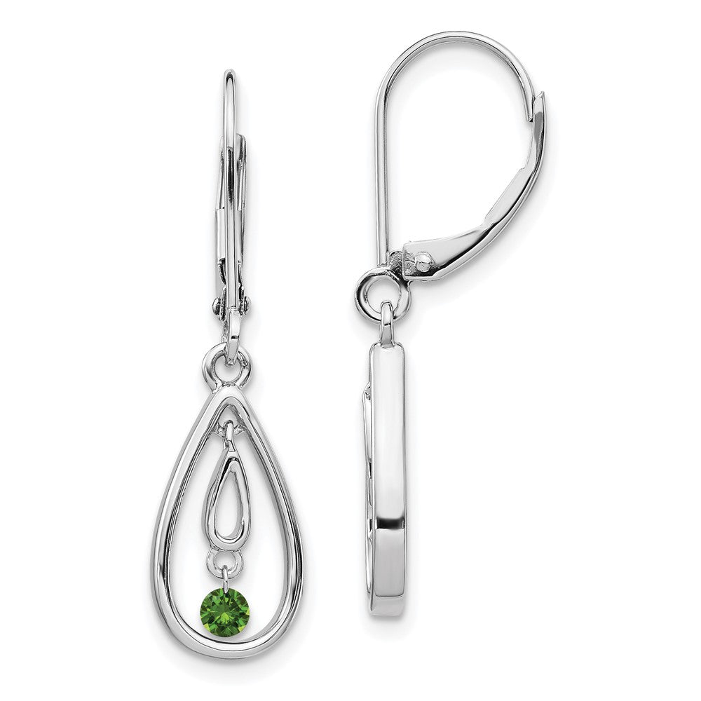 Image of ID 1 14k White Gold Green Real Diamond Leverback Earrings