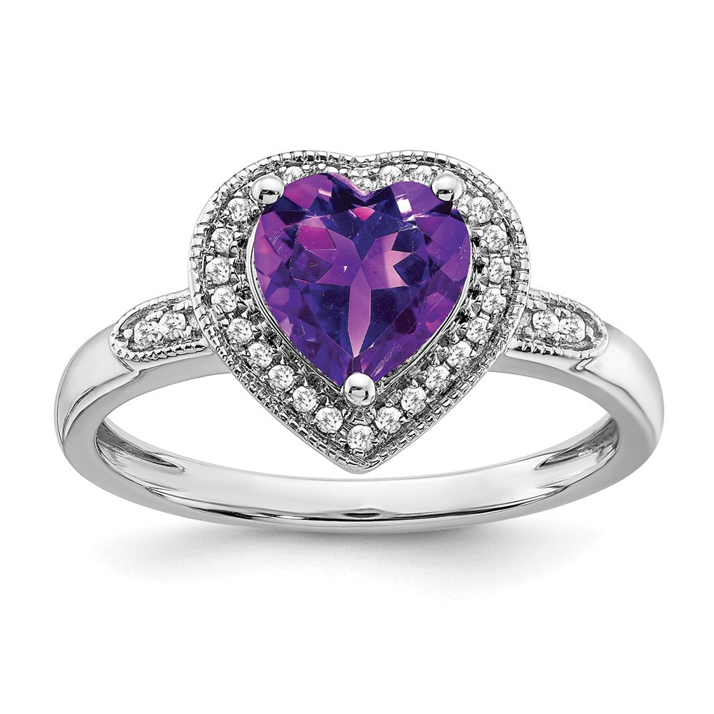 Image of ID 1 14k White Gold Heart Amethyst and Real Diamond Halo Ring