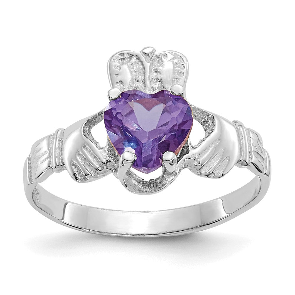 Image of ID 1 14k White Gold June CZ Birthstone Claddagh Ring