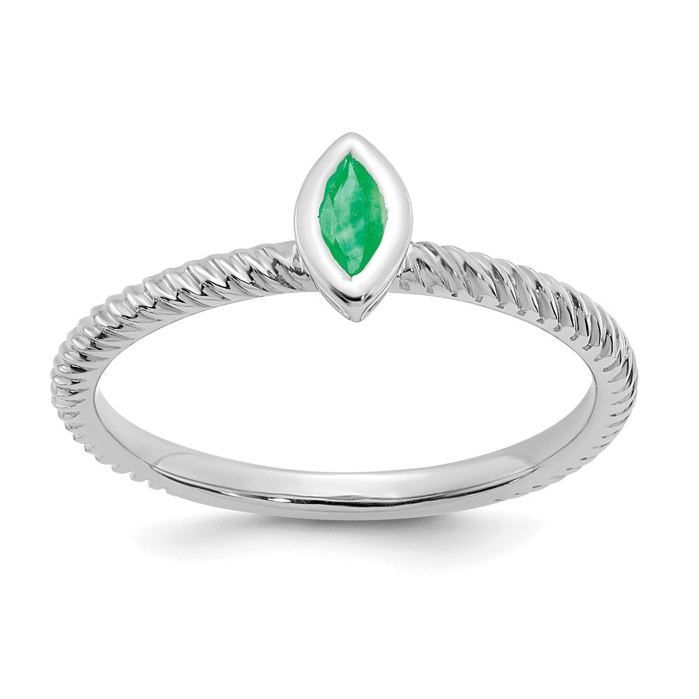 Image of ID 1 14k White Gold Marquise Bezel Emerald Ring