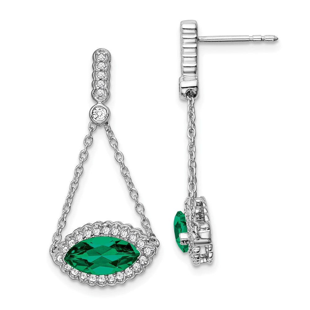 Image of ID 1 14k White Gold Marquise Created Emerald and Real Diamond Earrings