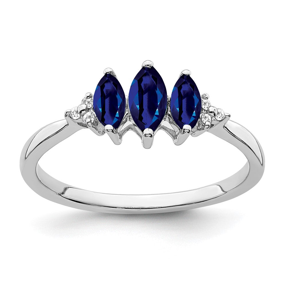 Image of ID 1 14k White Gold Marquise Created Sapphire and Real Diamond 3-stone Ring