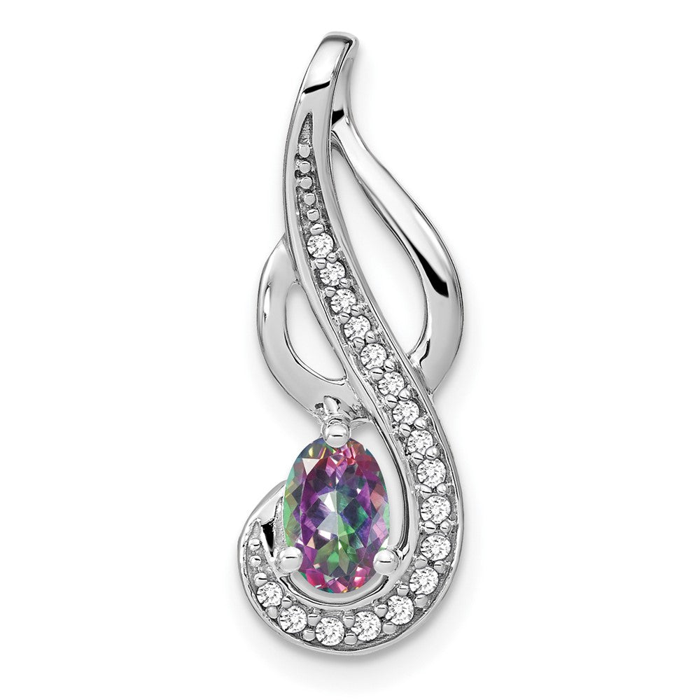 Image of ID 1 14k White Gold Mystic Fire Topaz and Real Diamond Swirl Pendant