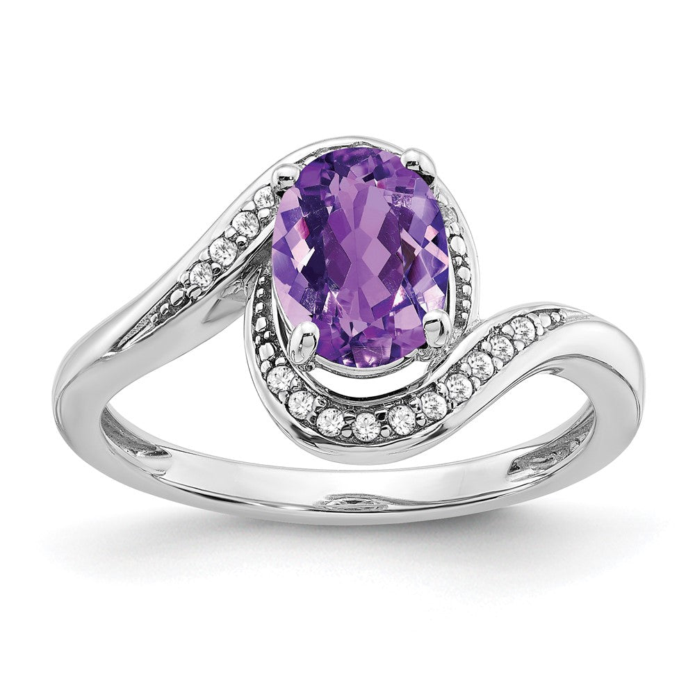 Image of ID 1 14k White Gold Oval Amethyst and Real Diamond Bypass Ring