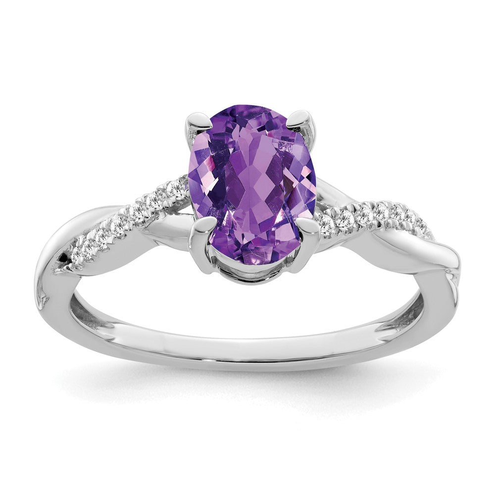 Image of ID 1 14k White Gold Oval Amethyst and Real Diamond Ring