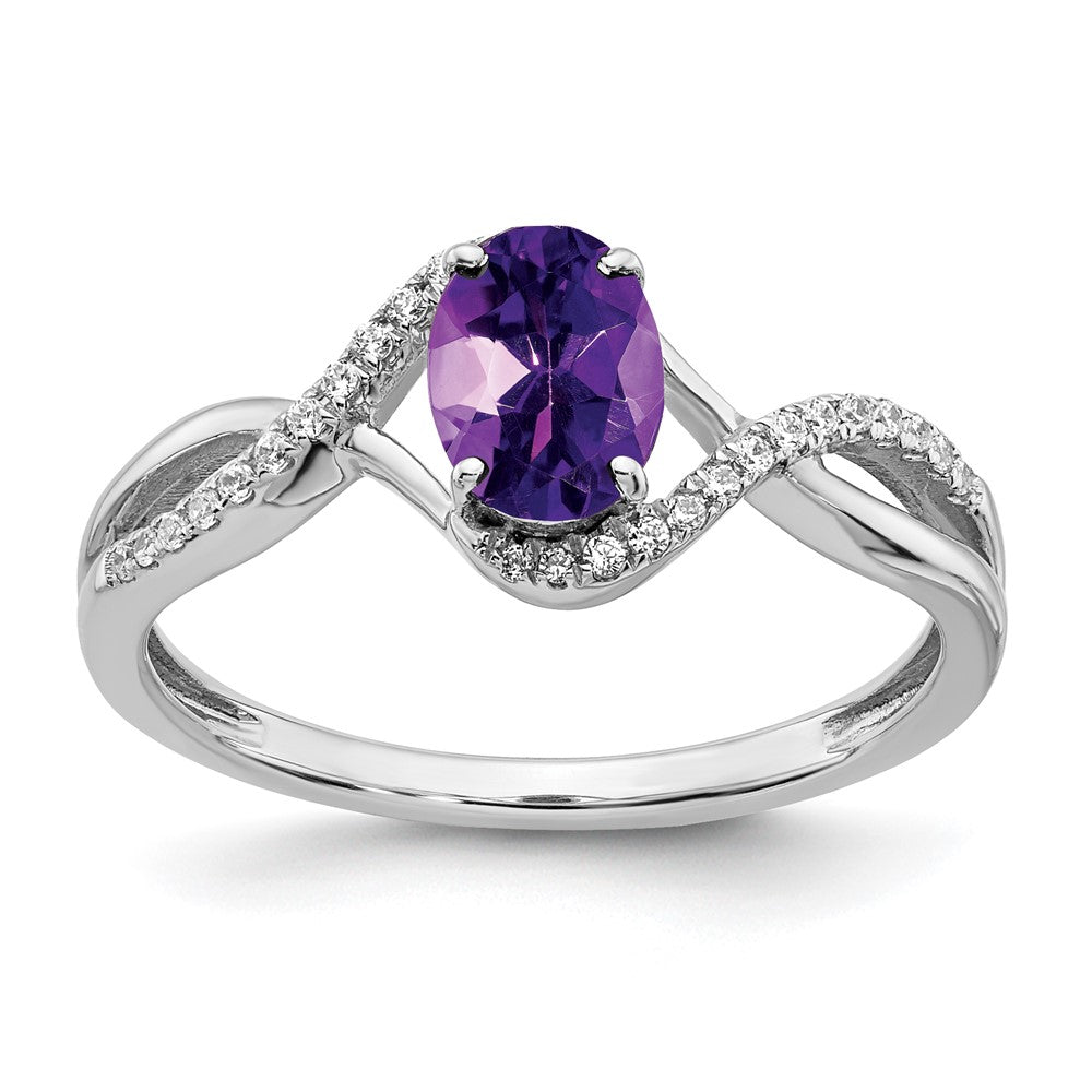 Image of ID 1 14k White Gold Oval Amethyst and Real Diamond Twist Ring