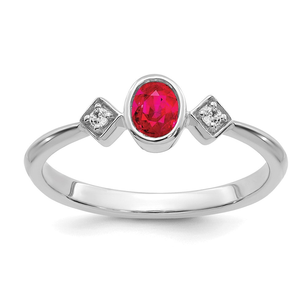 Image of ID 1 14k White Gold Oval Bezel Ruby and Real Diamond Ring