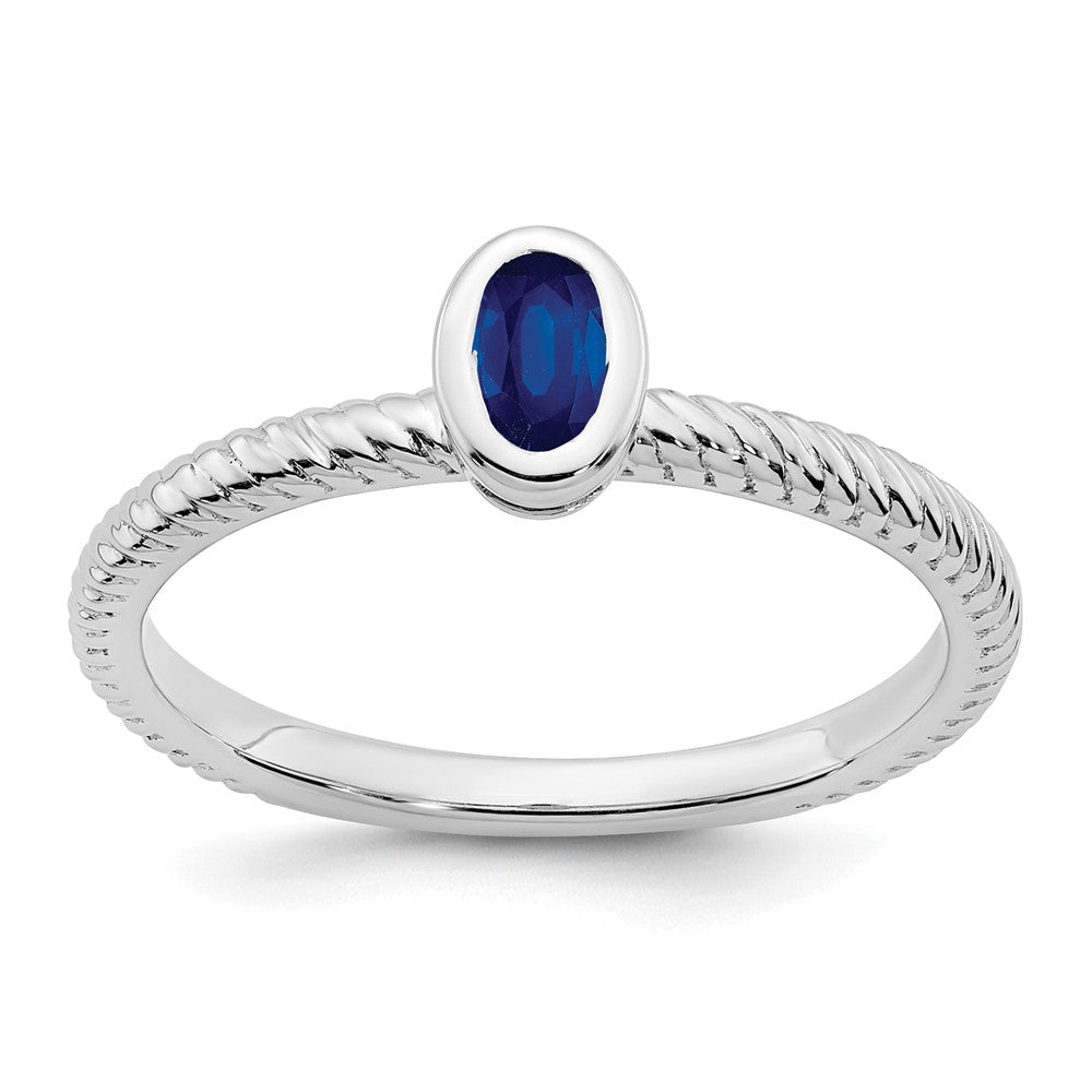 Image of ID 1 14k White Gold Oval Bezel Sapphire Ring