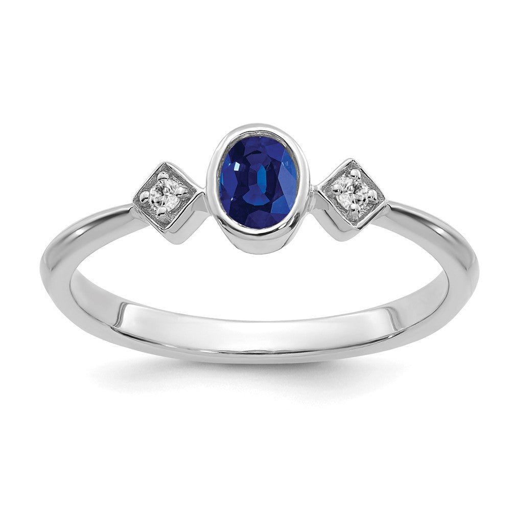 Image of ID 1 14k White Gold Oval Bezel Sapphire and Real Diamond Ring