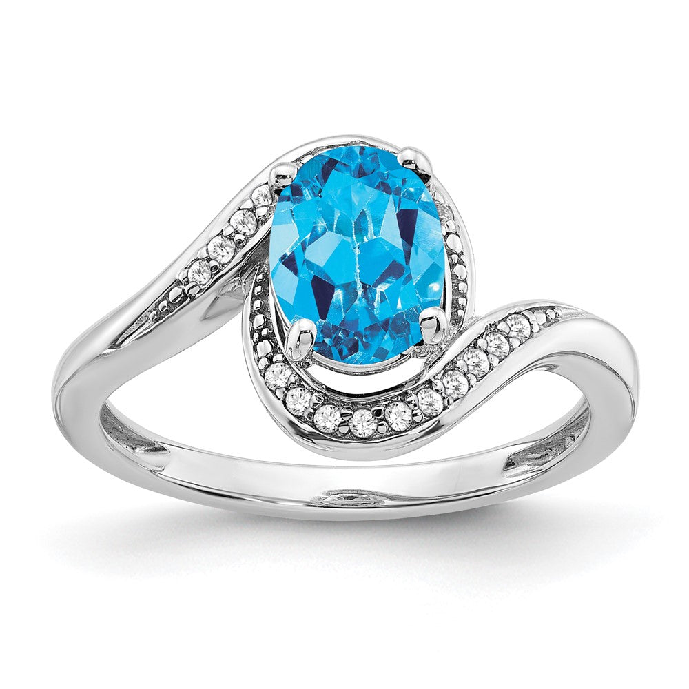 Image of ID 1 14k White Gold Oval Blue Topaz and Real Diamond Bypass Ring