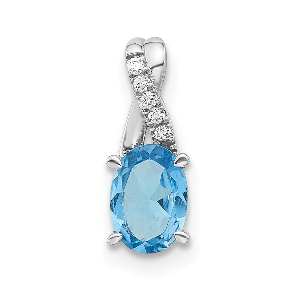 Image of ID 1 14k White Gold Oval Blue Topaz and Real Diamond Pendant