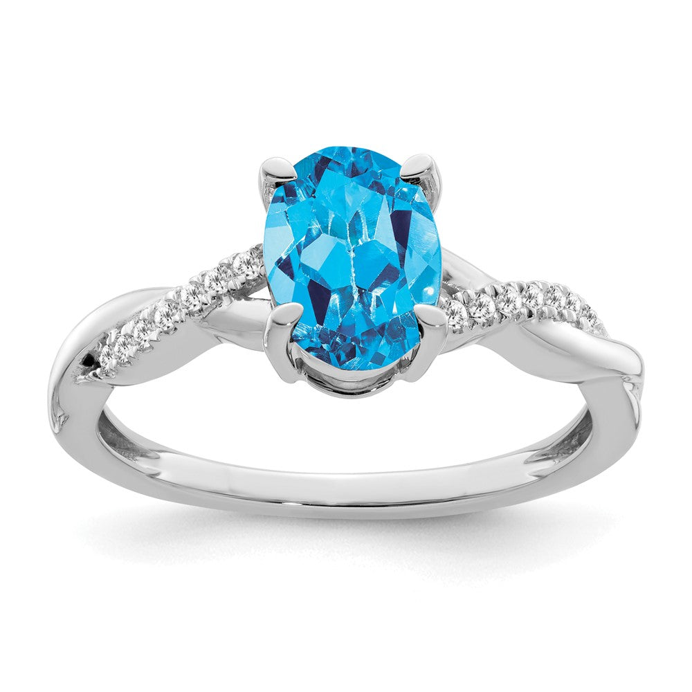 Image of ID 1 14k White Gold Oval Blue Topaz and Real Diamond Ring
