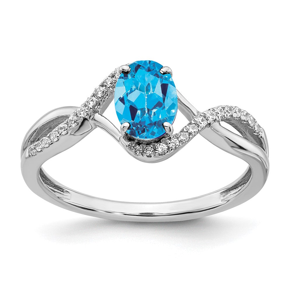 Image of ID 1 14k White Gold Oval Blue Topaz and Real Diamond Twist Ring