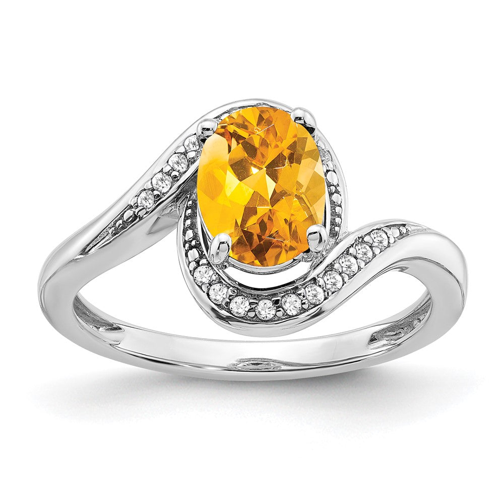 Image of ID 1 14k White Gold Oval Citrine and Real Diamond Bypass Ring