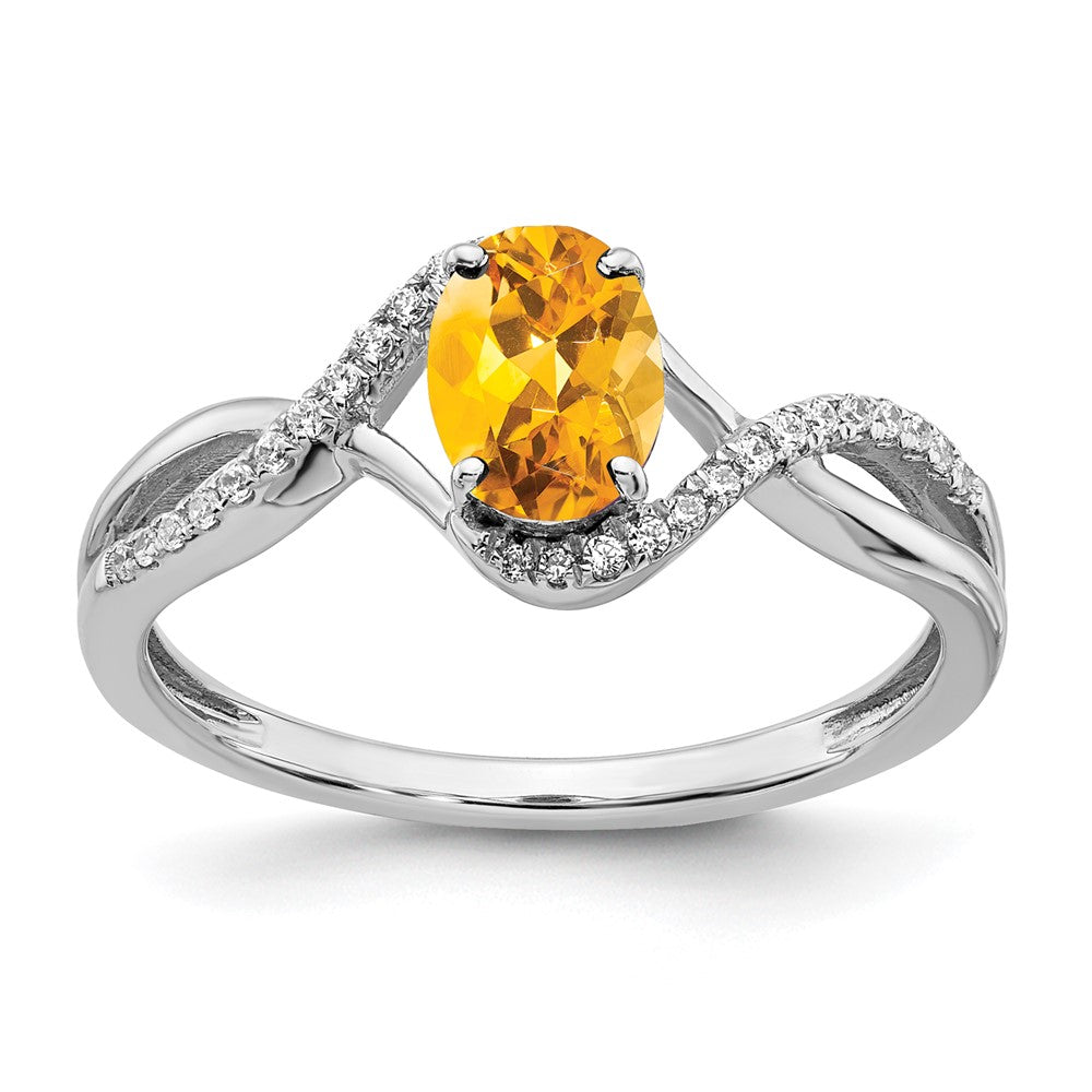 Image of ID 1 14k White Gold Oval Citrine and Real Diamond Twist Ring