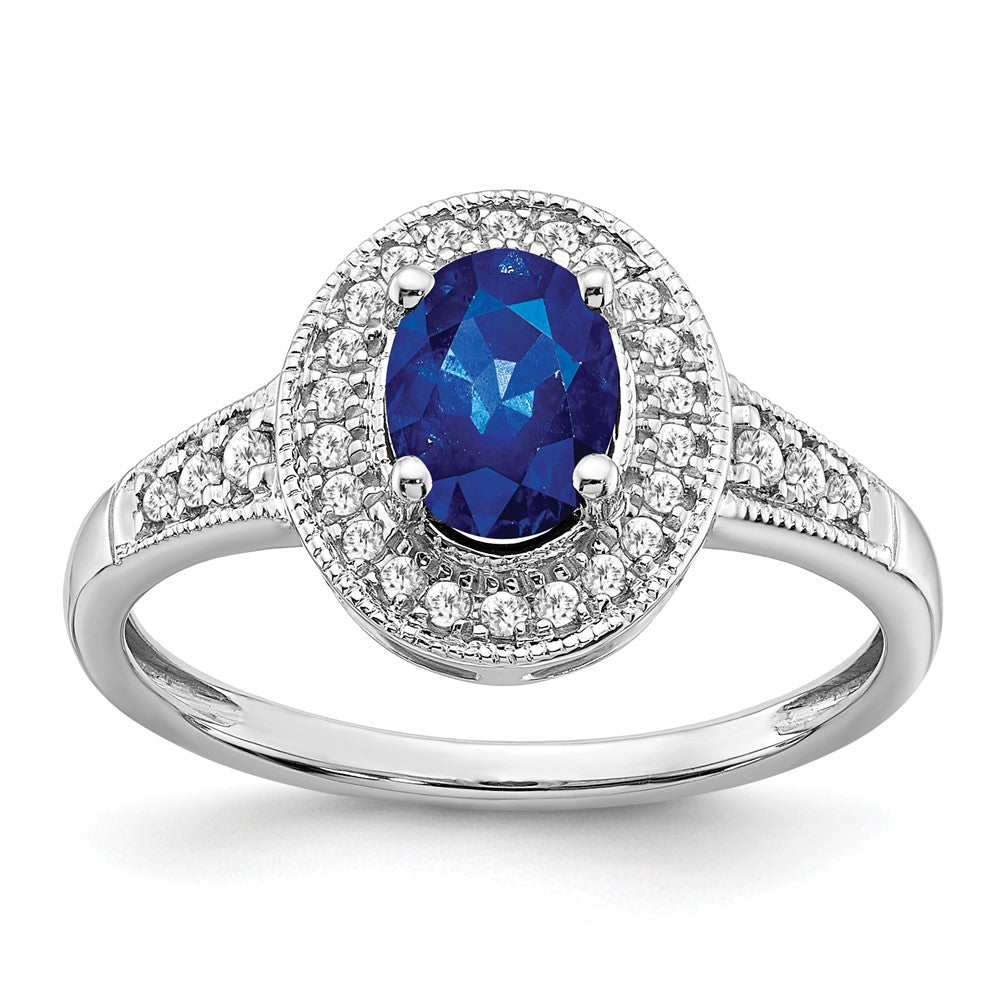 Image of ID 1 14k White Gold Oval Created Sapphire and Real Diamond Halo Ring
