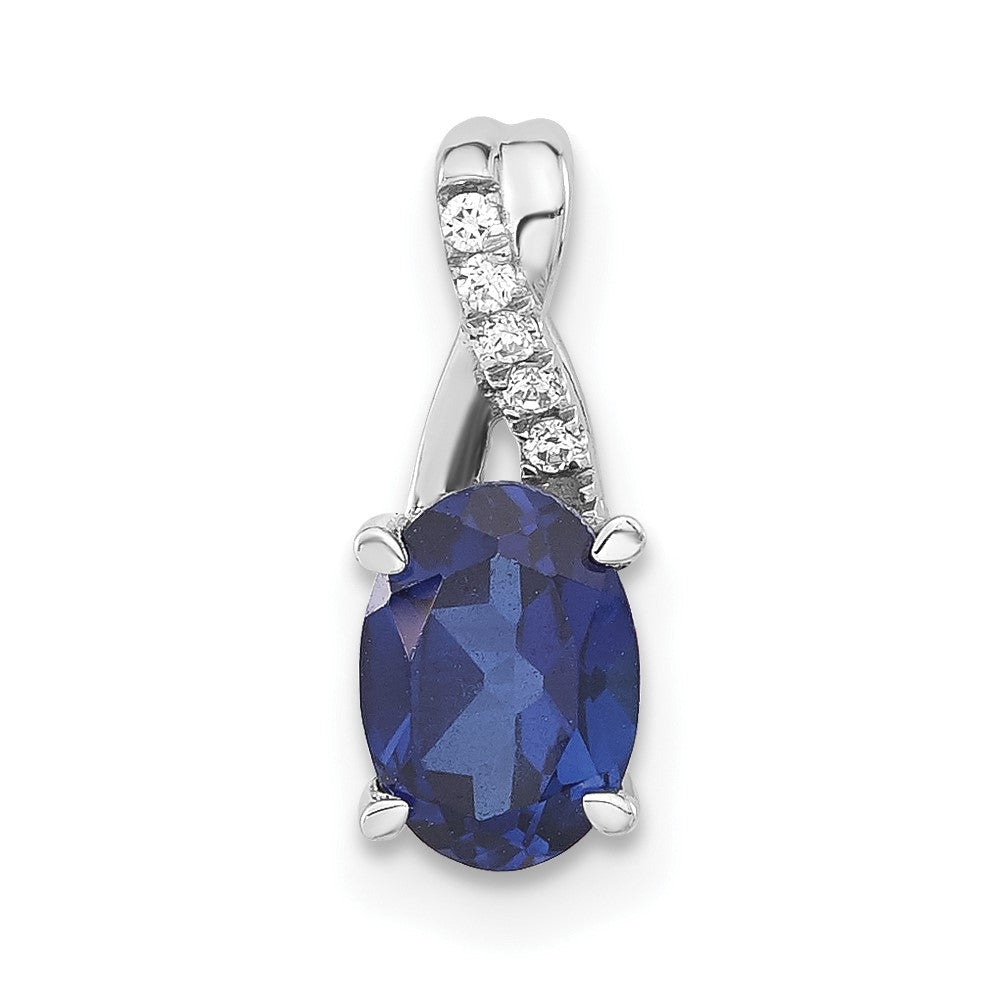 Image of ID 1 14k White Gold Oval Created Sapphire and Real Diamond Pendant