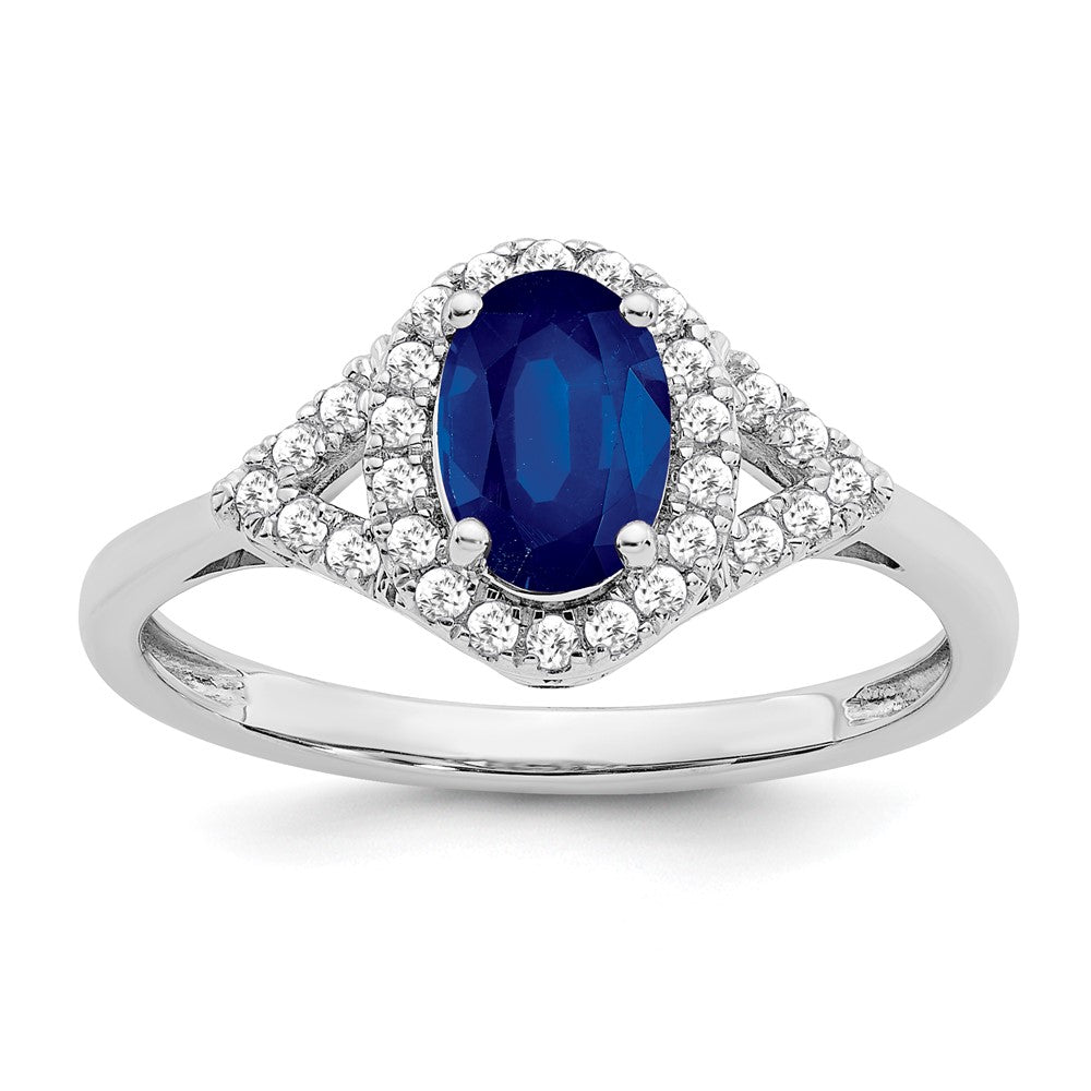 Image of ID 1 14k White Gold Oval Created Sapphire and Real Diamond Ring