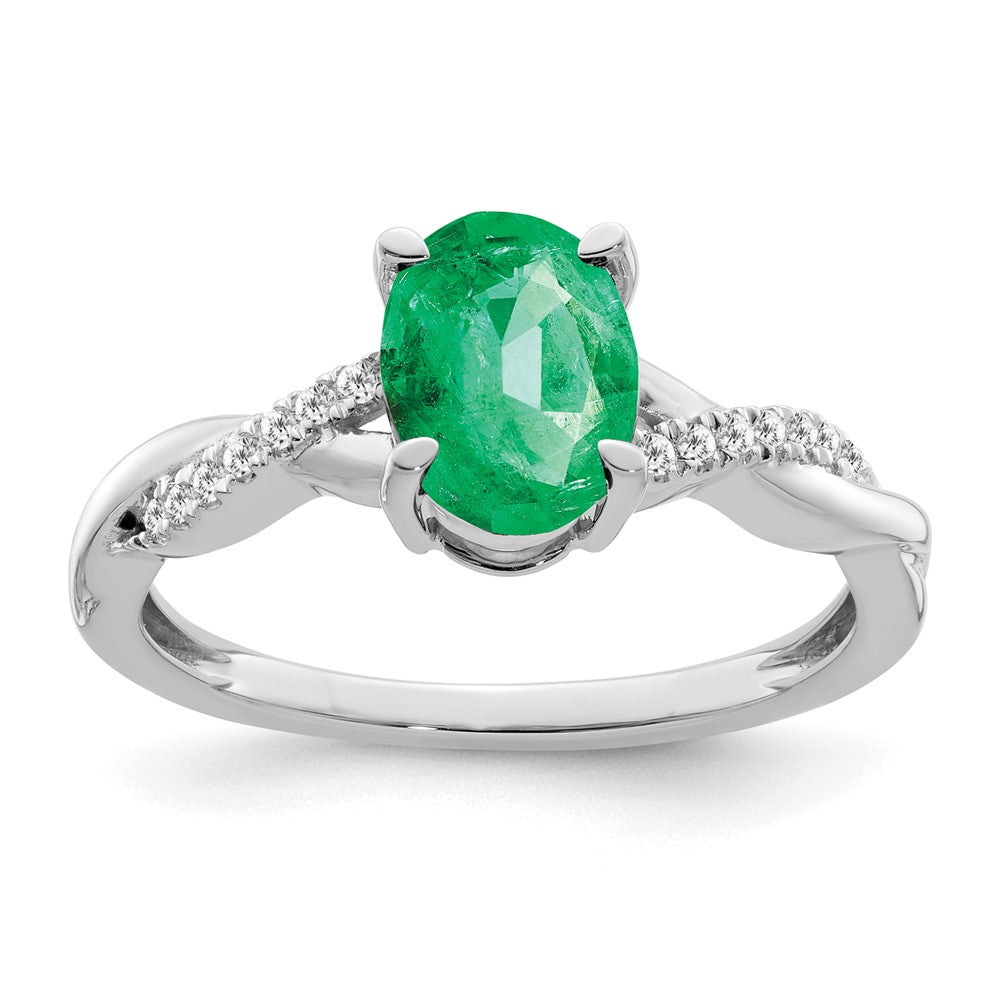 Image of ID 1 14k White Gold Oval Emerald and Real Diamond Ring