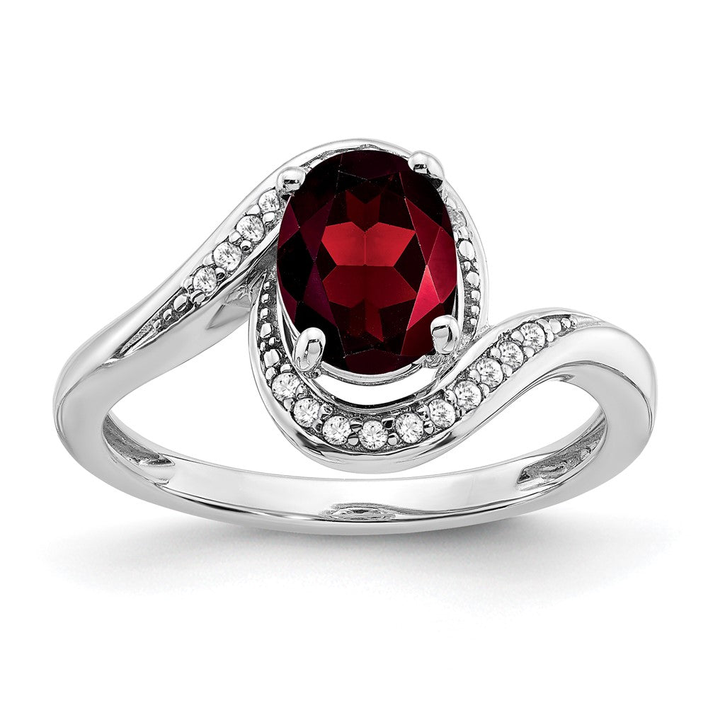 Image of ID 1 14k White Gold Oval Garnet and Real Diamond Bypass Ring
