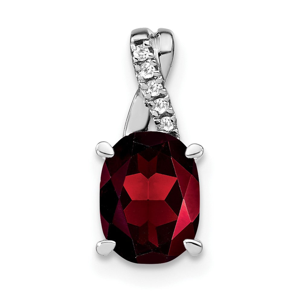 Image of ID 1 14k White Gold Oval Garnet and Real Diamond Pendant