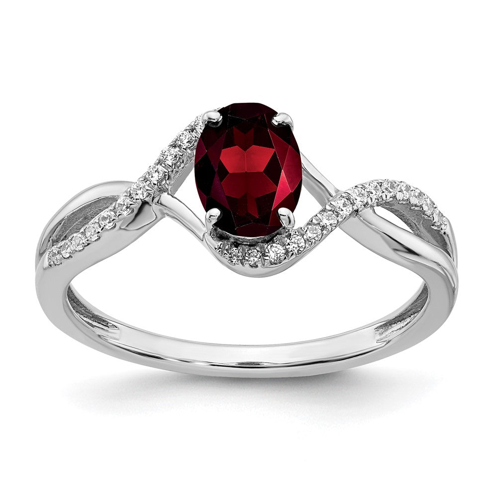 Image of ID 1 14k White Gold Oval Garnet and Real Diamond Twist Ring