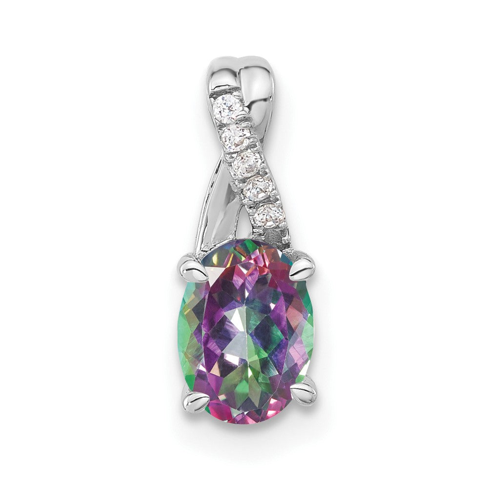 Image of ID 1 14k White Gold Oval Mystic Fire Topaz and Real Diamond Pendant