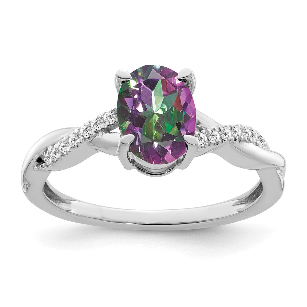 Image of ID 1 14k White Gold Oval Mystic Fire Topaz and Real Diamond Ring