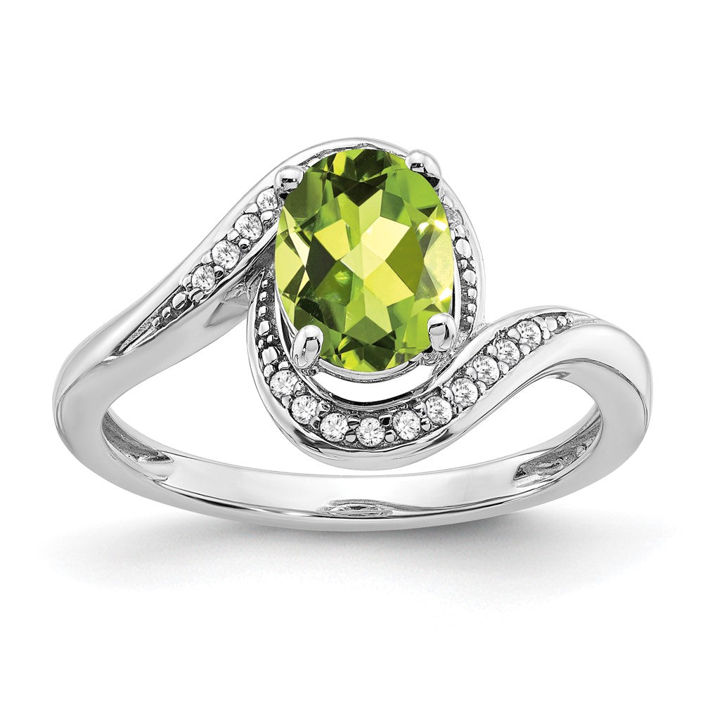 Image of ID 1 14k White Gold Oval Peridot and Real Diamond Bypass Ring