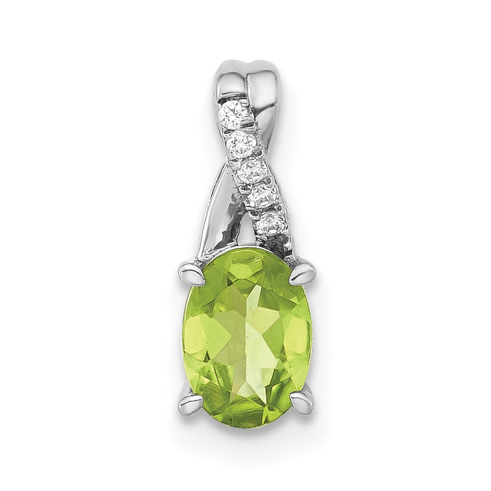 Image of ID 1 14k White Gold Oval Peridot and Real Diamond Pendant