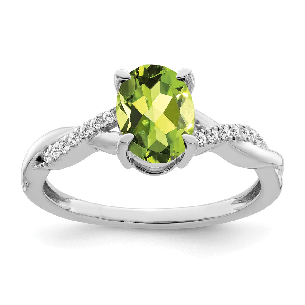 Image of ID 1 14k White Gold Oval Peridot and Real Diamond Ring