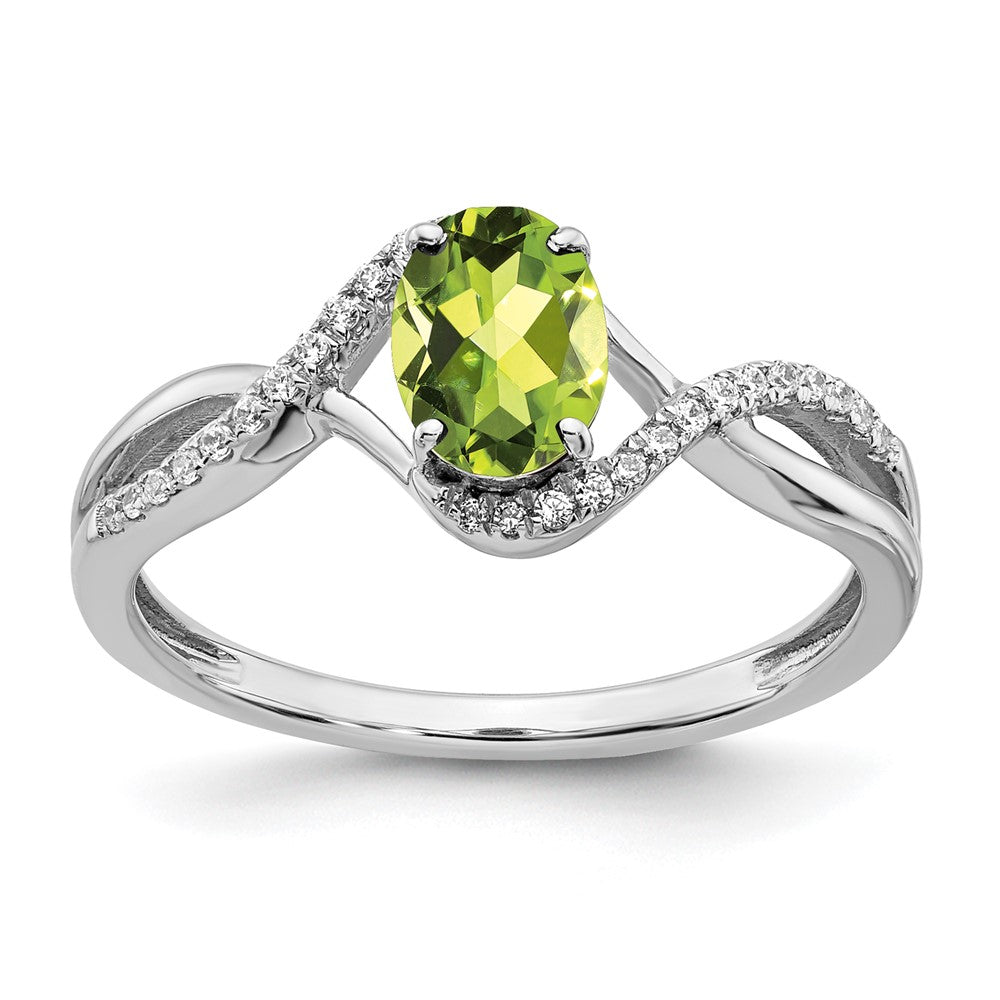 Image of ID 1 14k White Gold Oval Peridot and Real Diamond Twist Ring