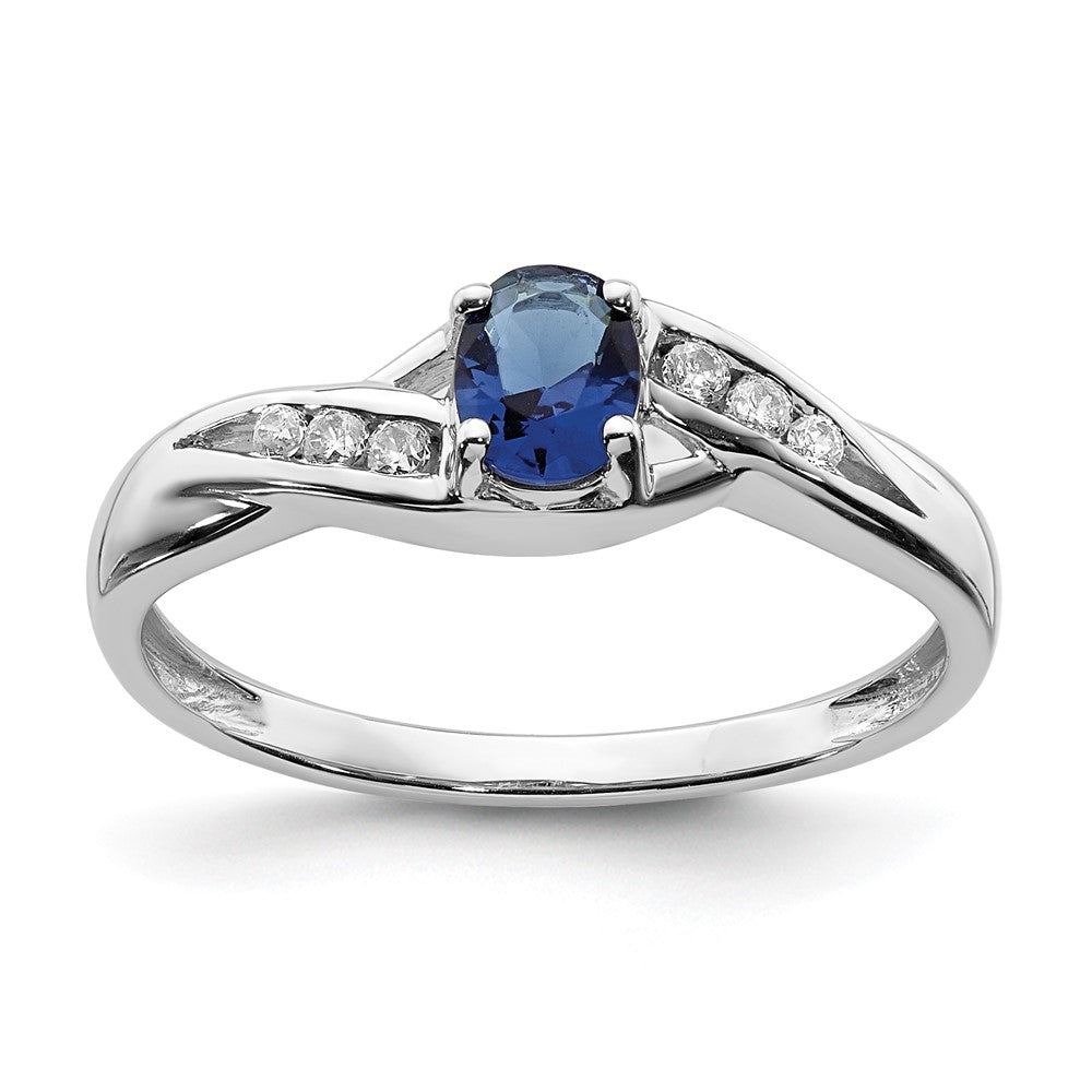 Image of ID 1 14k White Gold Oval Sapphire Real Diamond Ring