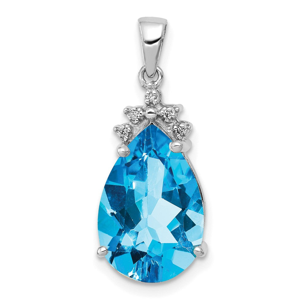 Image of ID 1 14k White Gold Pear Blue Topaz & Real Diamond Pendant