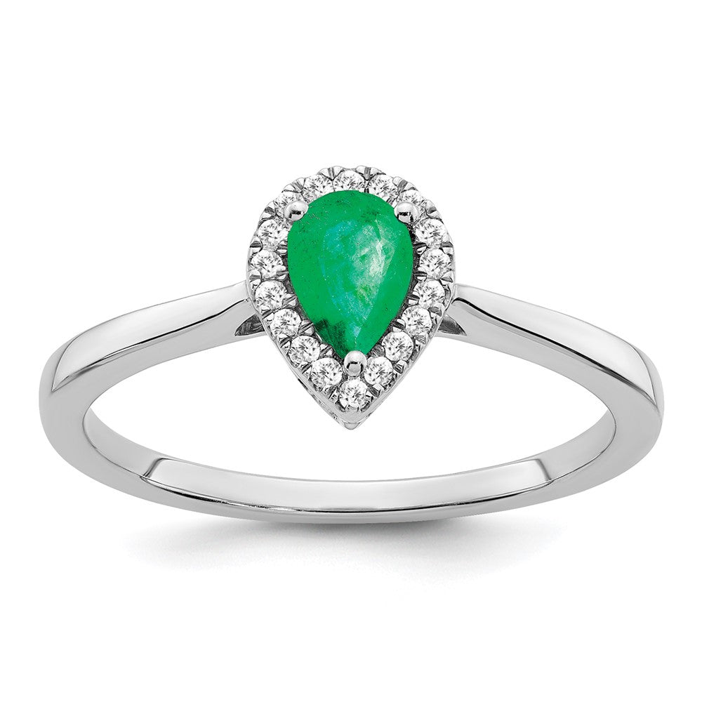 Image of ID 1 14k White Gold Pear Emerald and Real Diamond Halo Ring