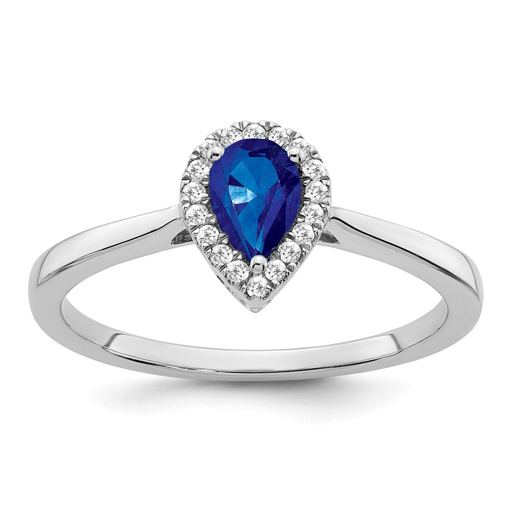 Image of ID 1 14k White Gold Pear Sapphire and Real Diamond Halo Ring