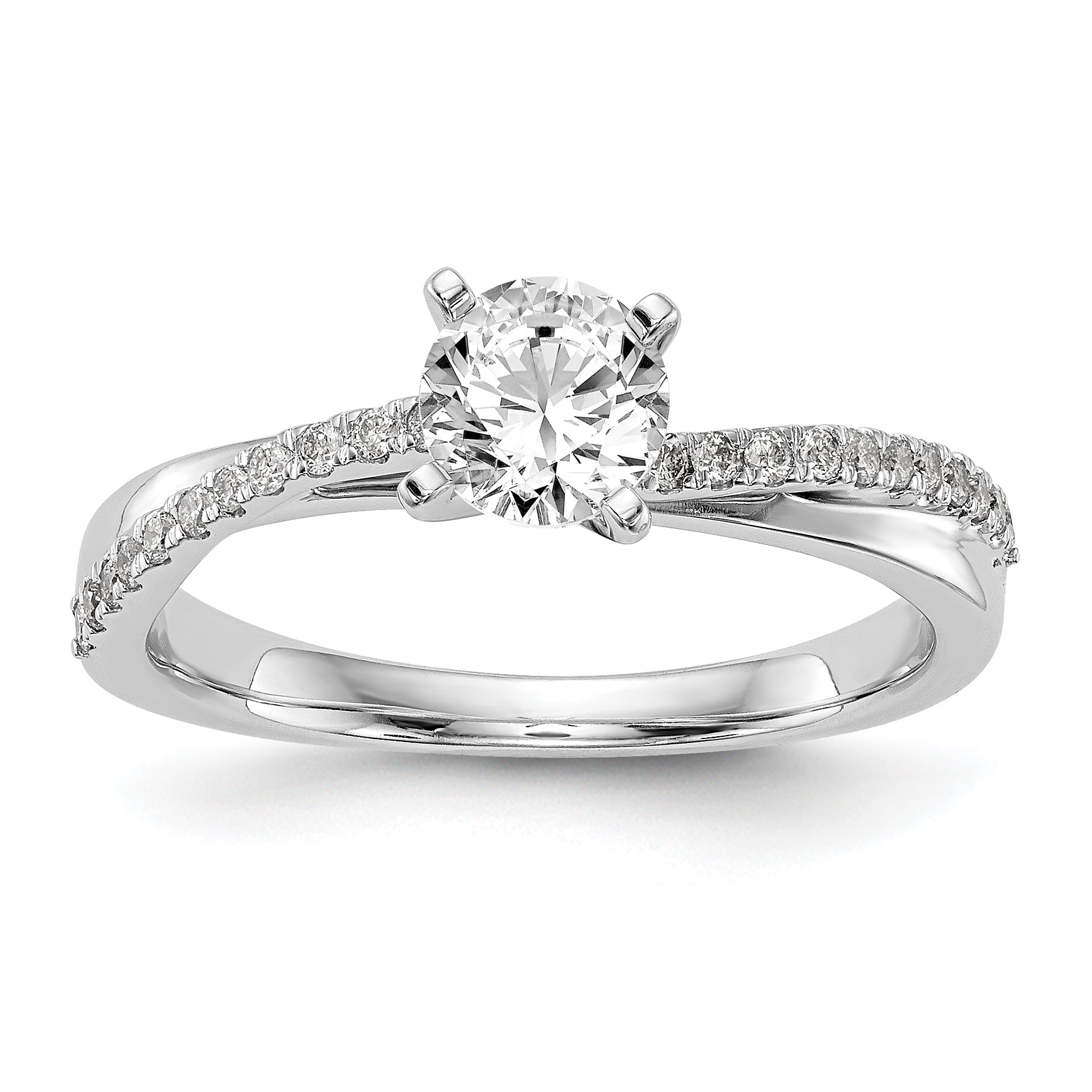 Image of ID 1 14k White Gold Peg Set Simulated Diamond By Pass Engagement Ring