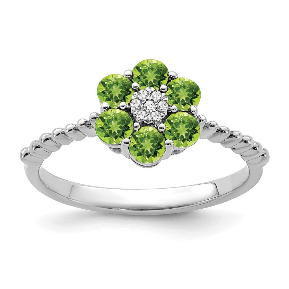Image of ID 1 14k White Gold Peridot and Real Diamond Floral Ring