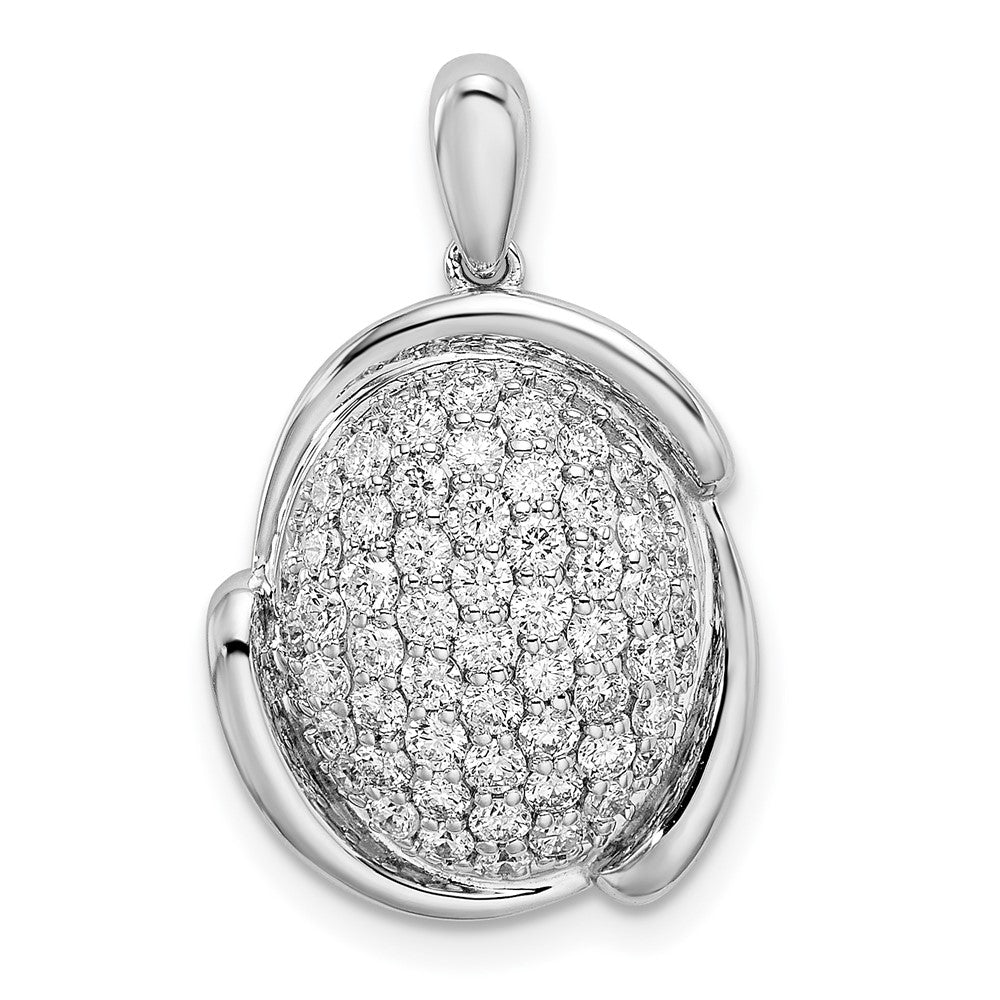 Image of ID 1 14k White Gold Polished Oval Pave Real Diamond Pendant