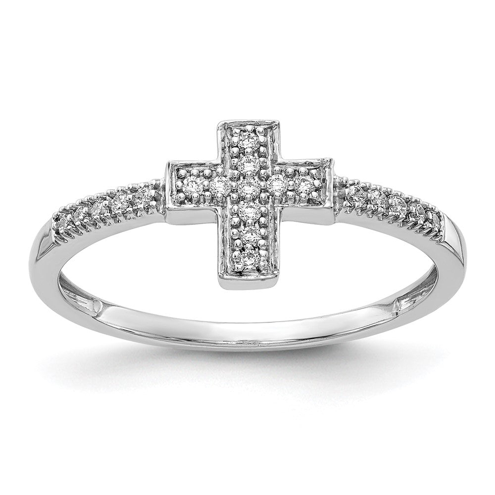Image of ID 1 14k White Gold Polished Real Diamond Cross Ring