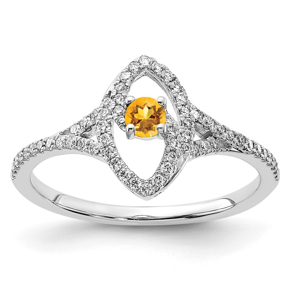 Image of ID 1 14k White Gold Polished Real Diamond and Citrine Ring