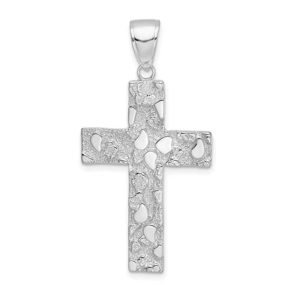 Image of ID 1 14k White Gold Polished/Textured Nugget Style Cross Pendant