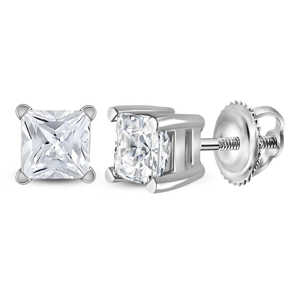Image of ID 1 14k White Gold Princess Diamond Excellent Solitaire Earrings 3/4 Cttw (Certified)