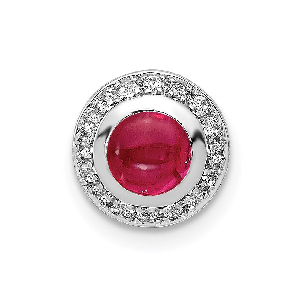 Image of ID 1 14k White Gold Real Diamond & Cabochon 91 Ruby Halo Chain Slide