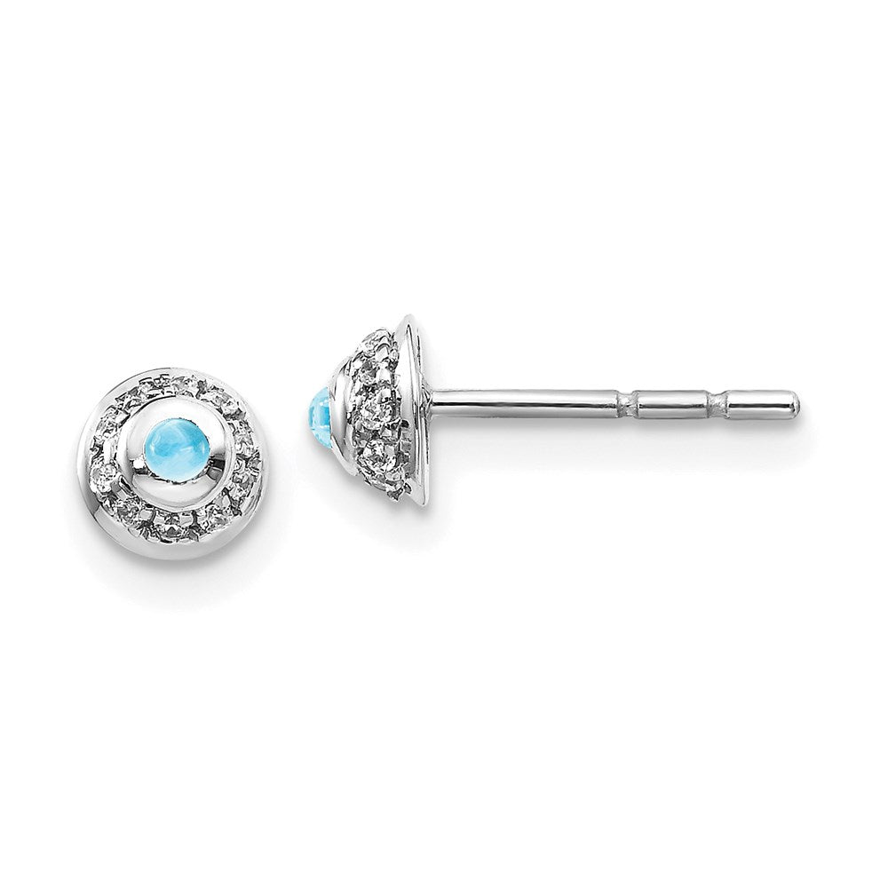 Image of ID 1 14k White Gold Real Diamond & Cabochon Blue Topaz Earrings