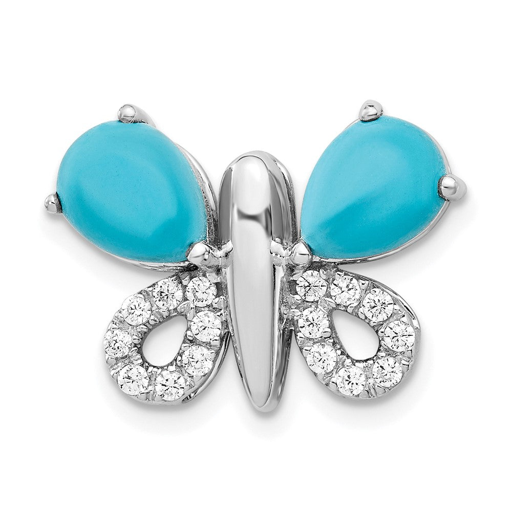 Image of ID 1 14k White Gold Real Diamond & Cabochon Turquoise Butterfly Pendant