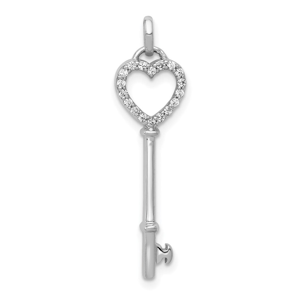 Image of ID 1 14k White Gold Real Diamond Heart Key Pendant