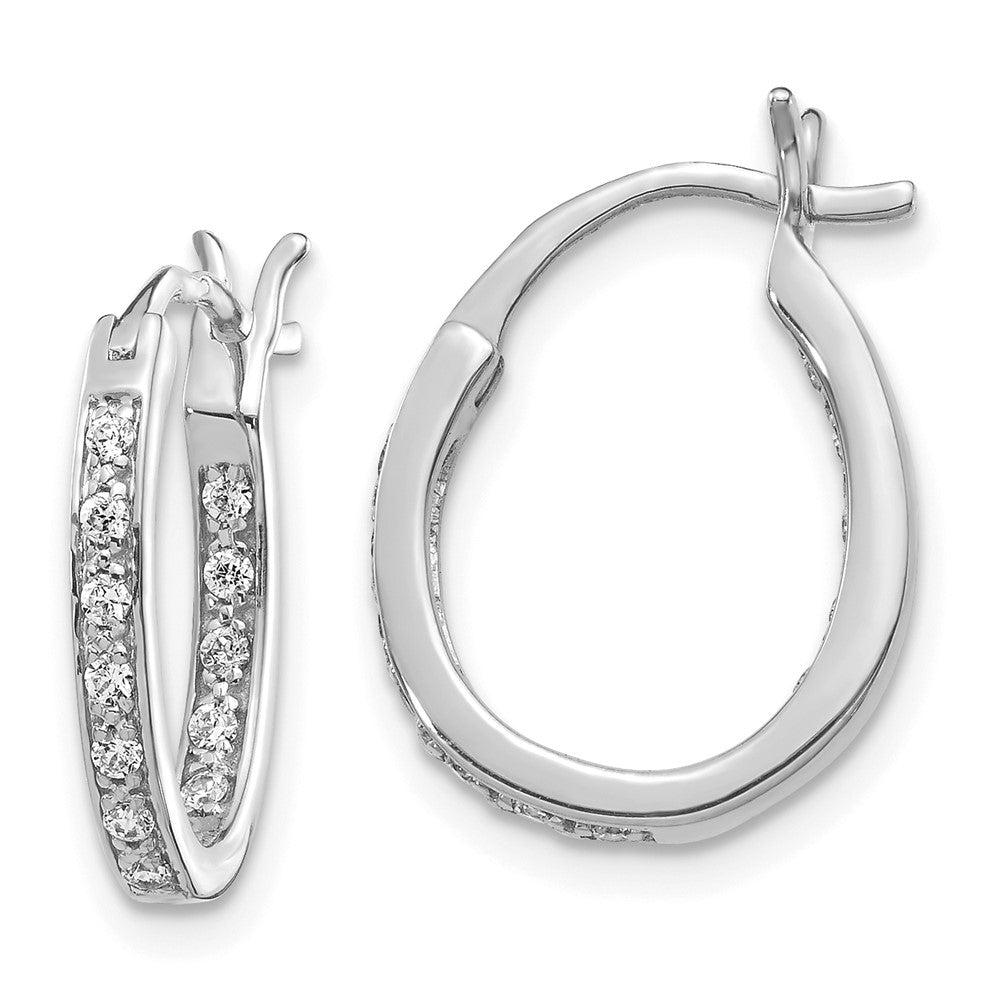 Image of ID 1 14k White Gold Real Diamond In/Out Hoop Earrings